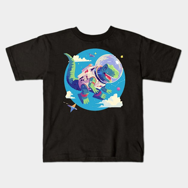 space dino Kids T-Shirt by peterdoraki